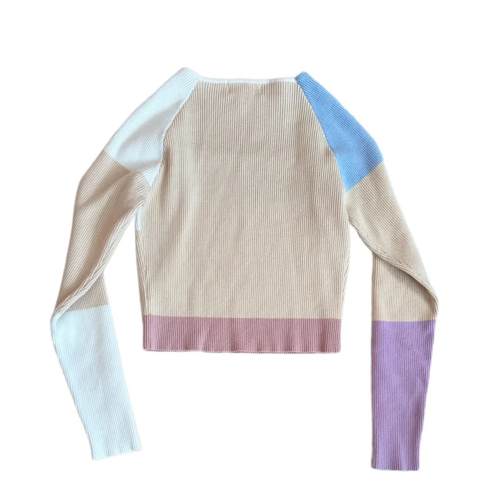 BB by JM ~ Color Block Long Sleeve Square Neck Sweater size M - Picture 5 of 9